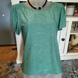 W5 Minty Green Shortsleeve & Lightweight Hollow-out Cute Top sz S